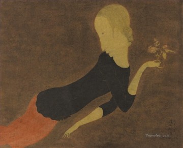  jeune arte - JEUNE FILLE a LA ROSE CIRCA 1917 Leonard Tsuguharu Foujita Japonés